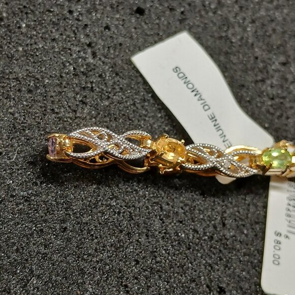 24K Gold Over Sterling Multi Gemstone & Diamond Bracelet 7¾" 12.5g FMC NWT - Picture 6 of 16
